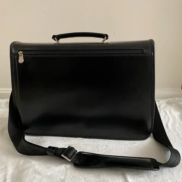 Brooks Brothers Black Leather Single Gusset Classic Briefcase - Picture 3 of 5